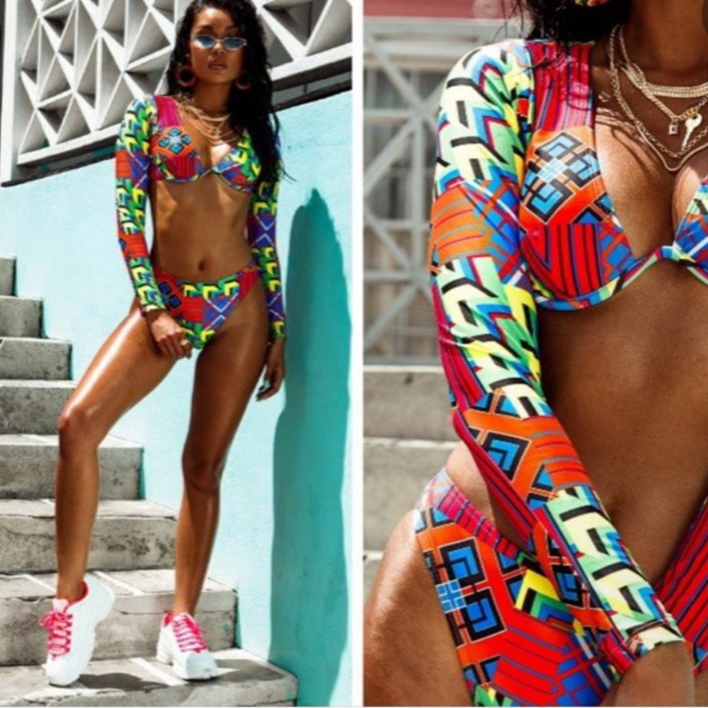 Pretty Little Thing multi color underwire bikini top and bottom